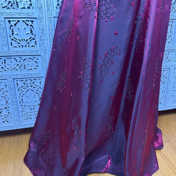 Vtg Red Burgundy Sequin Beaded Whimsygoth Fairy Grunge Long Formal Prom Gown - Picture 4 of 11